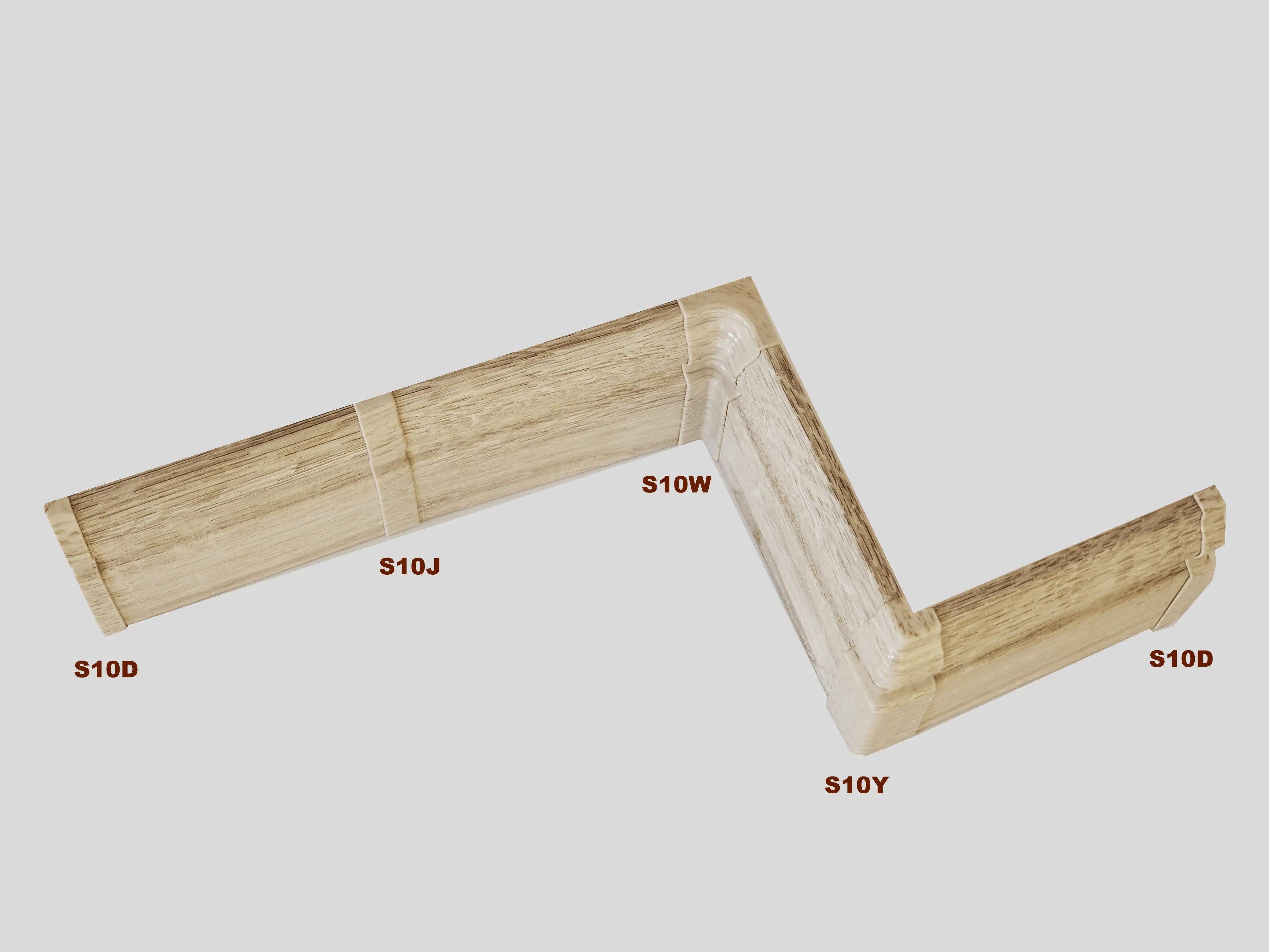 Camfly SPC skirting parts: S10D end cap, S10J joiner, S10W inner corner, S10Y outer corner